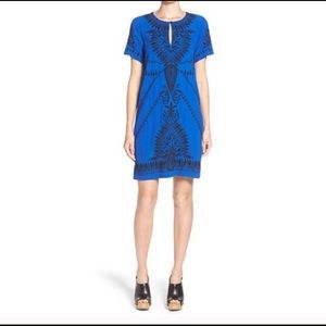 Lucky Brand Embroidered Beaded Cobalt Blue Large Shift Dress